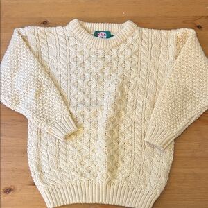 McBaaa Scottish Child’s 7/8 Pure New Wool Cream Cable Knit Crew Neck Sweater EUC